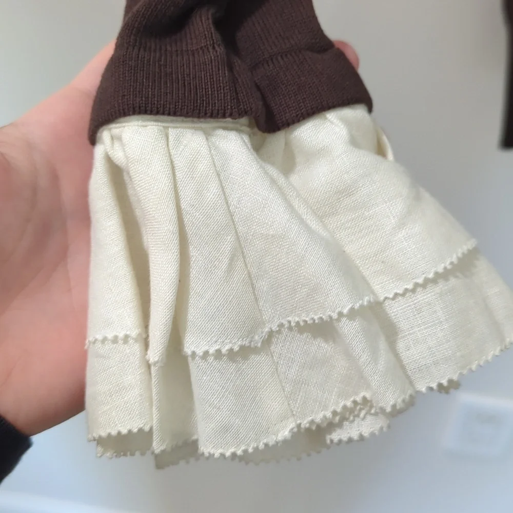 Tory Burch Brown Ivory Ruffle Victorian Sweater